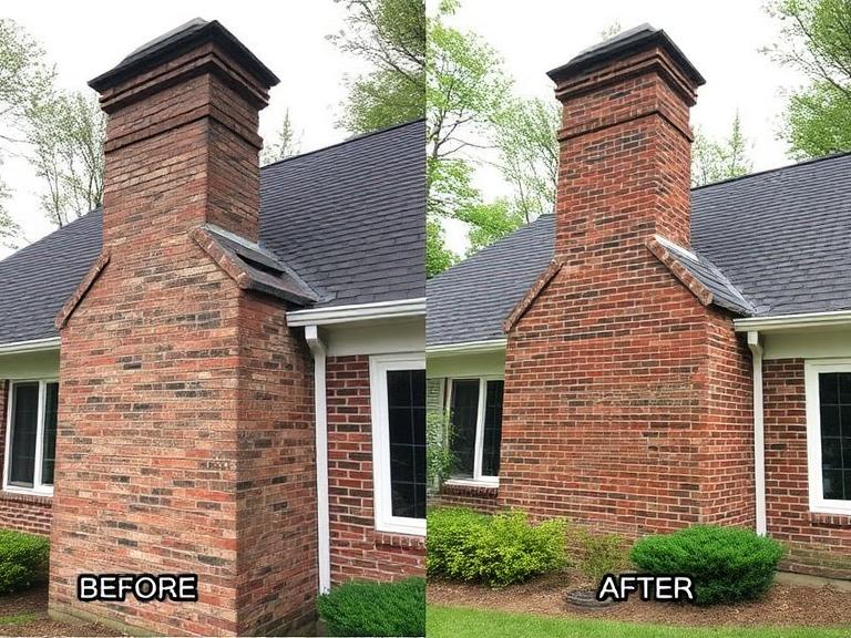 Masonry chimney rebuild before and after